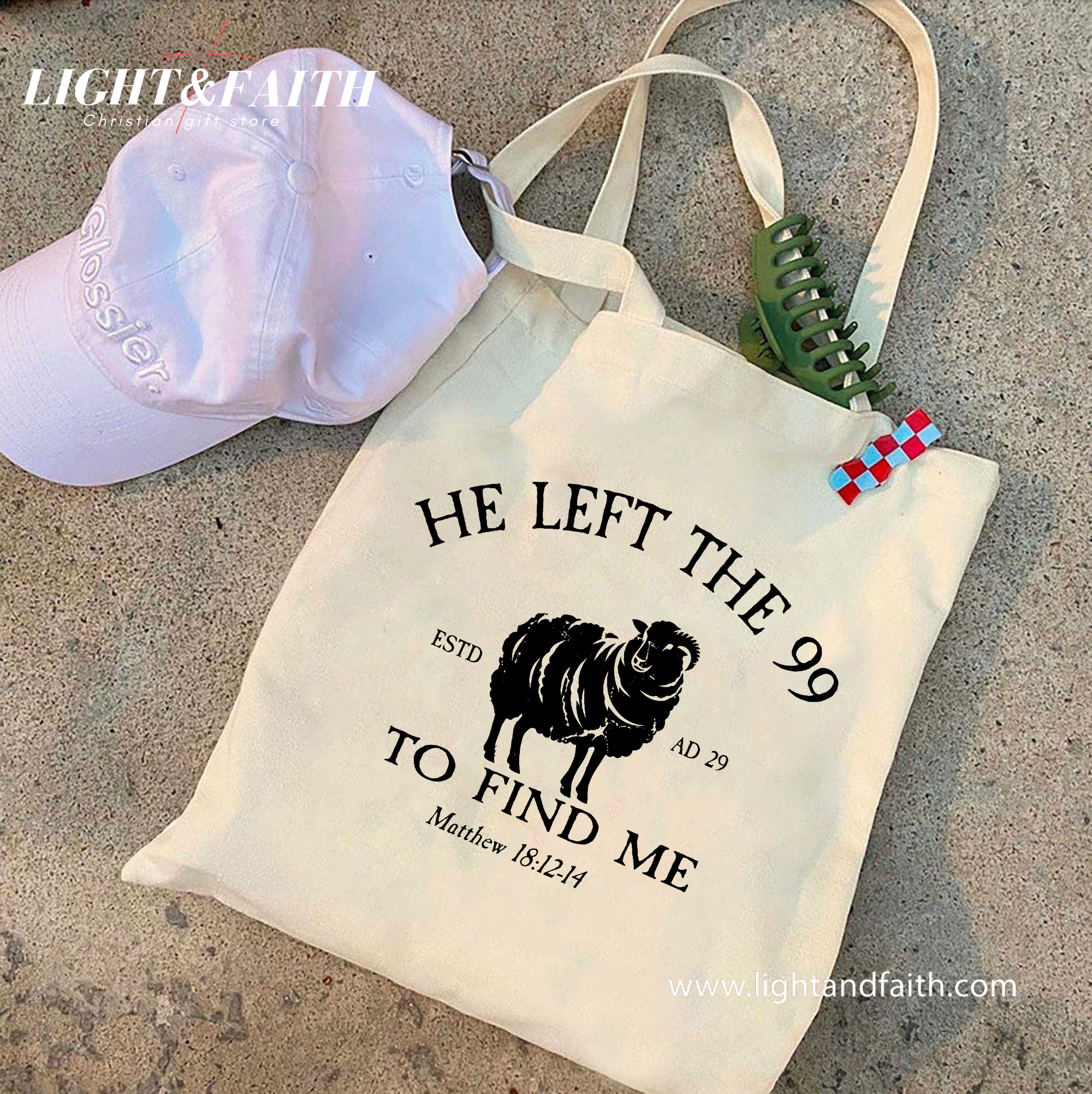 He Left the 99 to Find Me Tote Bag, Matthew 18:12 Christian Canvas Bag, Lost Sheep Bible Verse Tote, Faith-Based Gift for Women Church Bag TBLAF45
